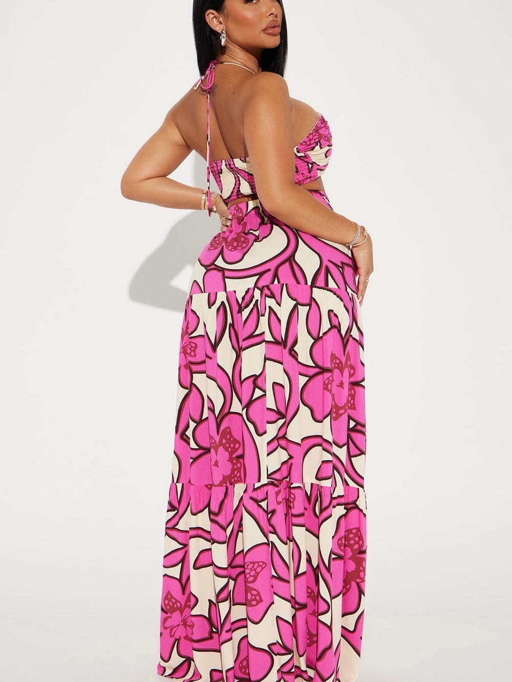 Fashion Nova Pink and Cream Floral Strapless Skirt Set - Picture 2 of 2